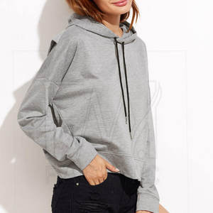 Sudadera con capucha recortada de jersey liso para mujer, sudaderas con capucha de manga larga para sudaderas con capucha de color personalizado con capucha informal - Product Image 4
