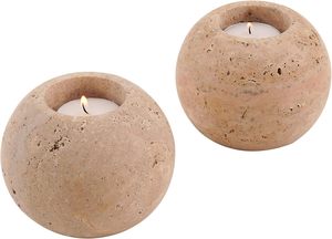 Precioso portavelas redondo de mármol pulido para la decoración del hogar Ilumina tu espacio con la elegancia atemporal de la belleza natural - Product Image 3