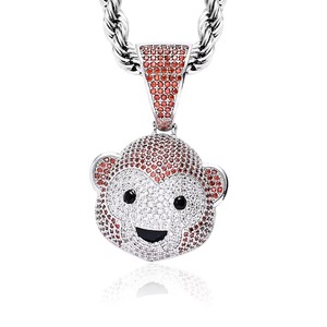 Collier Pendentif Tête de Singe Adorable en Moissanite Iced Out, Plaqué Rhodium, Style Hip Hop, Micro-Pavé, Breloque Animale, Argent Certifié GRA - Product Image 6
