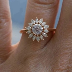 Anillo de compromiso de oro macizo de 14K VVS Moissanite para mujer, Diamante de corte Marquesa Original con certificado IGI, forma de flor de boda - Product Image 4