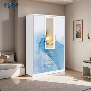 Armoire de rangement moderne en acier inoxydable avec miroir, <span class=keywords><strong>porte</strong></span> battante blanche, <span class=keywords><strong>placard</strong></span> à vêtements avec tiroirs pour la chambre à coucher - Product Image 2