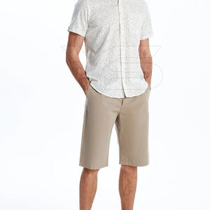 กางเกงขาสั้นแฟชั่นไฮสตรีทผู้ชายกางเกงขาสั้นผ้าฝ้ายเอวสูงระบายอากาศได้ดีมีกระดุมและซิปปิดด้วยผ้าย้อมสีเรียบๆ - Product Image 5