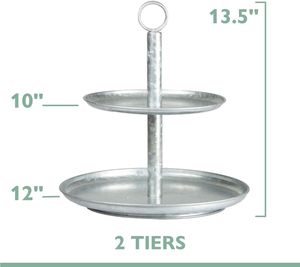 Plateau de présentation en métal galvanisé à deux niveaux pour cupcakes, desserts et fruits, parfait pour la décoration intérieure ou extérieure. - Product Image 2