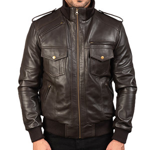 Blouson bombardier en cuir de vache véritable marron pour homme toile sur le devant Logo personnalisé décontracté léger Vintage - Product Image 1