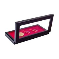 Boîte de présentation pour pièces de collection en bois gravées au laser, faite à la main, avec couvercle transparent, 3 emplacements dorés, doublure en velours, personnalisable, coffret cadeau