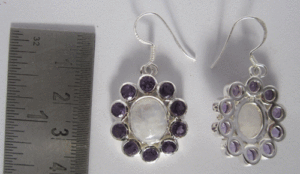 Pendientes de Plata de Ley 925 con Cristales para Mujer Shah Gems, Piedra Lunar Arcoíris Natural y Amatista - Product Image 1