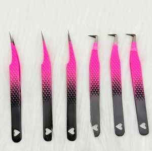 Pinces à extensions de cils professionnelles, nouveau design, poignée en forme de cœur, pointes en fibre de précision, longueur de 10 mm, logo personnalisé, acier inoxydable - Product Image 3