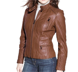 2024 nouveau Design femmes longue veste d'hiver en cuir véritable avec col montant fermeture éclair respirant Viscose Sherpa doublure OEM en gros - Product Image 3