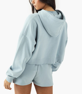 Wholesale Plus Size Full <b>Zip</b> <b>Hooded</b> Women's Crop Hoodie Custom Front DTF Printed Logo Casual Knitted Comfortable 100% Cotton - Product Image 4