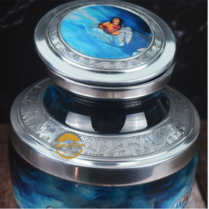 Urne en aluminium faite à la main pour cendres urne pour cendres humaines peinte en bleu avec une dame urnes de crémation pour animaux de compagnie cendres souvenir funéraire - Product Image 3