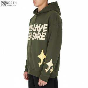 Sweat-shirts à capuche surdimensionnés pour hommes, couleur personnalisée OEM 2025, manches régulières, impression 3D en mousse gonflée, logo brodé, réversible, hiver - Product Image 6