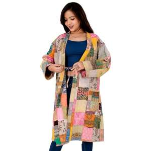 เสื้อแจ็กเก็ตผ้าไหมสไตล์โบฮีเมียนวินเทจสำหรับผู้หญิงเสื้อโค้ทปะต่อรีไซเคิลพิมพ์ทำด้วยมือเสื้อผ้าลำลองสำหรับฤดูหนาวระบายอากาศได้ดี - Product Image 2