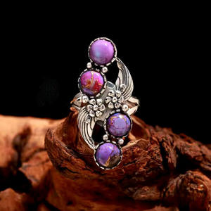 Anillo de ajuste de pavé con diseño de flor de piedra turquesa de cobre, anillos de regalo de Navidad para mujer y Niña de Plata de Ley 925 - Product Image 2