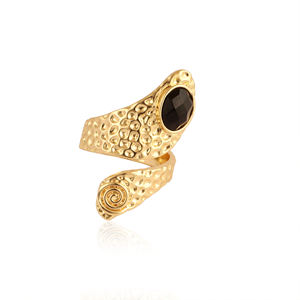 Oval <b>black</b> quartz gemstone <b>ring</b> texture hammer designer adjustable brass <b>ring</b> for <b>men</b> and women - Product Image 3