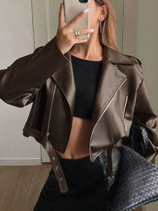 Chaqueta de cuero para mujer, estilo motociclista, acolchada, impermeable, cortavientos, transpirable, con calefacción, cuello alto y cremallera, para invierno - Product Image 4