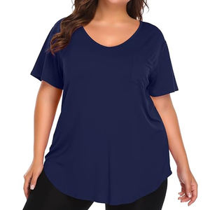 Vente en gros de t-shirts à col en V en coton de qualité supérieure pour femmes t-shirts décontractés à séchage rapide de grande taille avec broderie directe du logo - Product Image 3