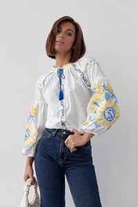 Vestido ucraniano bordado floral para mujer, manga larga hasta el suelo, ropa de fiesta de encaje con cinturón Natural, estilo elegante - Product Image 2