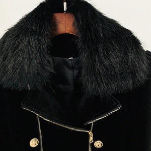 <b>Women's</b> New Designer Black <b>Velvet</b> Blazer <b>Jacket</b> with Stand Fox Fur Collar and Double Zipper Short Motorcycle Outfits - Product Image 5