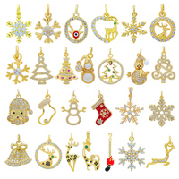 Charmes de Noël en forme de flocon de neige, bonhomme de neige, sapin de Noël, élan, zircon en laiton, plaqué or, émail, pendentifs de Noël pour la fabrication de colliers et de bracelets