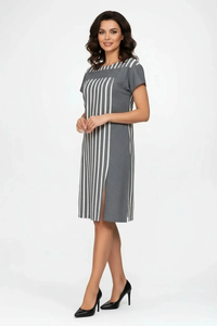 ชุดเดรสผ้าฝ้ายลายทางแบบผ่าข้าง - Product Image 3