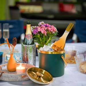 Cubo de hielo grande de acero inoxidable con aislamiento de doble pared de 3L con cuchara de metal de cobre de lujo enfriador de cóctel de cerveza de vino para fiestas - Product Image 3