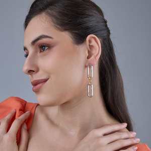 Trendy Geometric Drop <b>Earrings</b> 183948 Stainless Steel and Zinc Alloy with Zircon for Parties and Gifts - Product Image 1