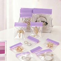Sacs d'emballage pour bijoux en EVA violet de luxe, refermables, transparents, auto-scellants pour boucles d'oreilles, bagues, colliers