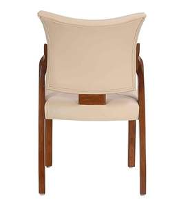 Silla de comedor moderna Kenzie hecha de madera de teca maciza en color marrón con cuero sintético para uso en interiores. - Product Image 6