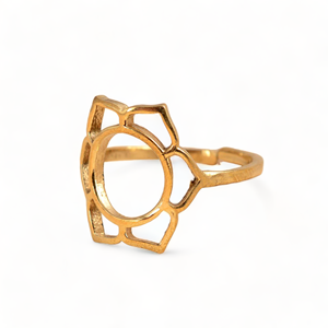 แหวนดอกบัวทองเหลืองชุบทองสำหรับผู้หญิงดีไซน์ดอกไม้ปรับได้เครื่องประดับโยคะน้อยที่สุด - Product Image 1