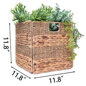 Handmade Foldable Water Hyacinth Handles Storage <b>Baskets</b> with Liner Natural Seagrass Storage Cube <b>for</b> <b>Shelf</b> Pantry Organization - Product Image 4
