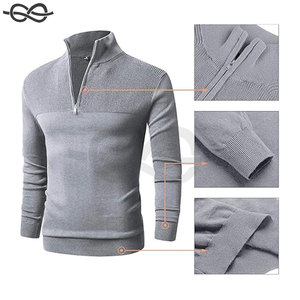 Pull zippé à manches longues pour hommes Sweat-shirt en tricot texturé Col montant Pull décontracté Poches Élégant Confortable - Product Image 3