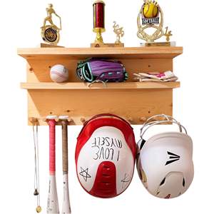 YEEYAYA Soporte de Pared para Almacenamiento de Pelotas de Softbol/Béisbol de 24 Pulgadas, Hecho a Mano, para 3 Bates Individuales, con Capacidad para 11 Bates y 12 Pelotas - Product Image 1