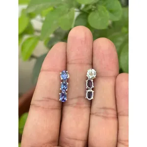 925 <b>Silver</b> <b>Stud</b> Earrings Natural Tanzanite Trendy Romatic Gold for Wedding Engagement Anniversary Amethyst Quartz Diamond Pearl - Product Image 2