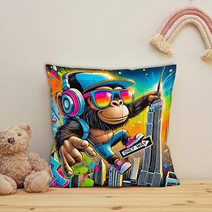 Colorful Monkey Printed <b>Pillow</b>: Custom, Cute Cushion for <b>Kids</b> Room Decor,16"x16" - 40x40 cm - Product Image 3