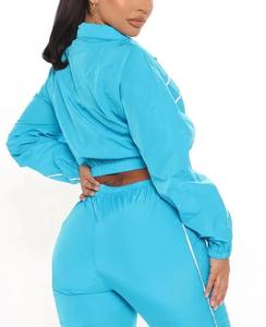 Conjuntos de Chándal Cortavientos Personalizados para Mujer, 2 Piezas, Diseño de Parches, Chaqueta Corta con Cremallera de Nailon Ligero - Product Image 5