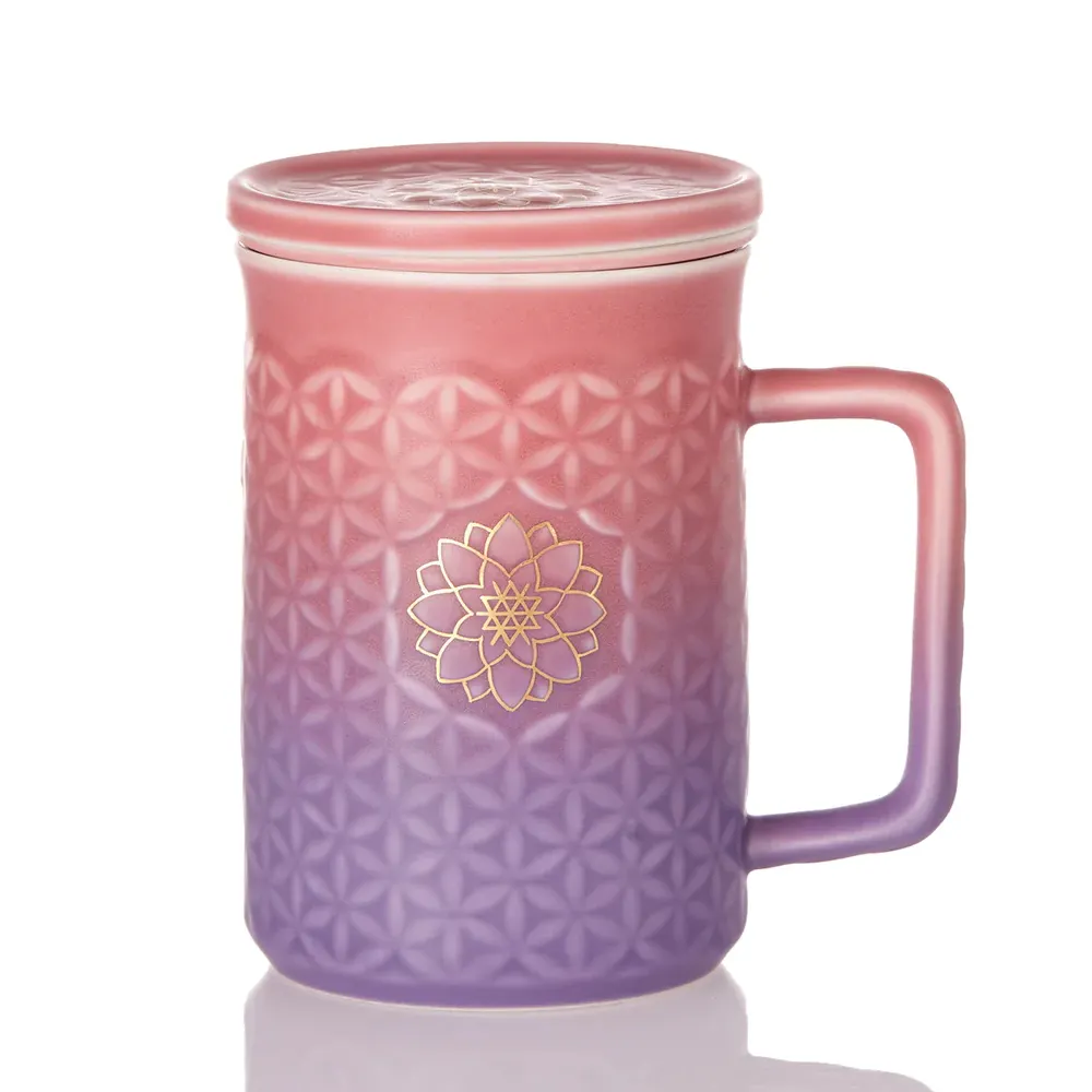 Acera Liven Flower Of Life 3-In-1 Theemok Met Infuser Keramische Bekers Gemaakt Met Prachtige Ontwerpen