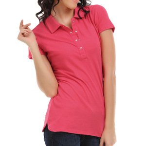 Best Selling Custom Made Pink Stand Collar <b>Shirt</b> for Women Wholesale Cotton Half Sleeve Breathable Terry Fabric All Seasons for - Product Image 3
