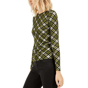 Top a maniche lunghe a quadri verde da donna Michael Kors, taglia Small-Regular & Petite, Collezione Autunno - Product Image 1