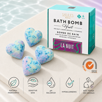 Bombes de bain La Nuit Heart, coffret cadeau spa 4 pièces avec huile de pépins de raisin, sel marin, vitamine E, soin de bain effervescent parfumé pour une peau douce et lisse