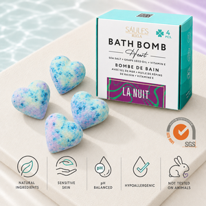 Bombes de bain La Nuit Heart, coffret cadeau spa 4 pièces avec huile de pépins de raisin, sel marin, vitamine E, soin de bain effervescent parfumé pour une peau douce et lisse - Product Image 3