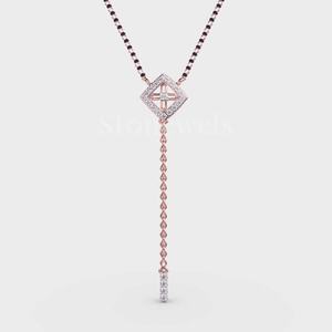 Stonewels Cube Diamond Mangalsutra Colgante Lindo Trendy Gold Black Beaded Modern Cube-Shaped Diamond Bodas Aniversarios - Product Image 3