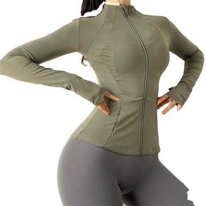 2023 estilo fresco liso ligero mujeres slim fit apretado manga larga gimnasio tops fitness deportes chaqueta yoga cremallera chaquetas - Product Image 4