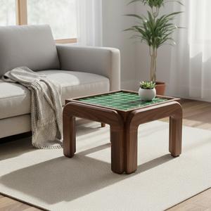 Table d'appoint et table basse contemporaines avec base en bois massif et plateau en carrelage - Product Image 5