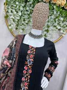 Diseñador paquistaní bordado Georgette 3 piezas conjunto largo Kurta pantalón Dupatta bodas fiestas adornado Salwar trabajo vestido de lujo - Product Image 2