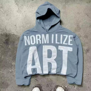 Sudadera con capucha con cremallera completa y estampado de soplo OEM, Sudadera con capucha de algodón de rizo francés para hombre, sudadera con estampado de espuma 3D en blanco de lana bordada personalizada - Product Image 4