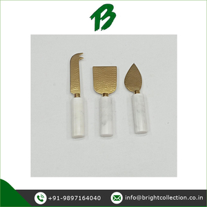 Modern Style Brass <b>Dinnerware</b> Cutlery <b>Set</b> Sustainable Hammered Cheese Cutting Knife with <b>Marble</b> Handle Flatware <b>Set</b> - Product Image 3