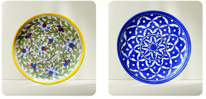 Assiette en céramique jaune faite à la main de 10 pouces, poterie artisanale polie durable écologique, conception de fleurs traditionnelles pour les fêtes - Product Image 3