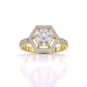 Anillo de Diamante Solitario Vintage con Halo Hexagonal y Corte Redondo, 1.00 Ct, Color F, Claridad VS, Diamante Cultivado en Laboratorio, en Oro de 14K, para Uso Diario, Regalo - Product Image 3