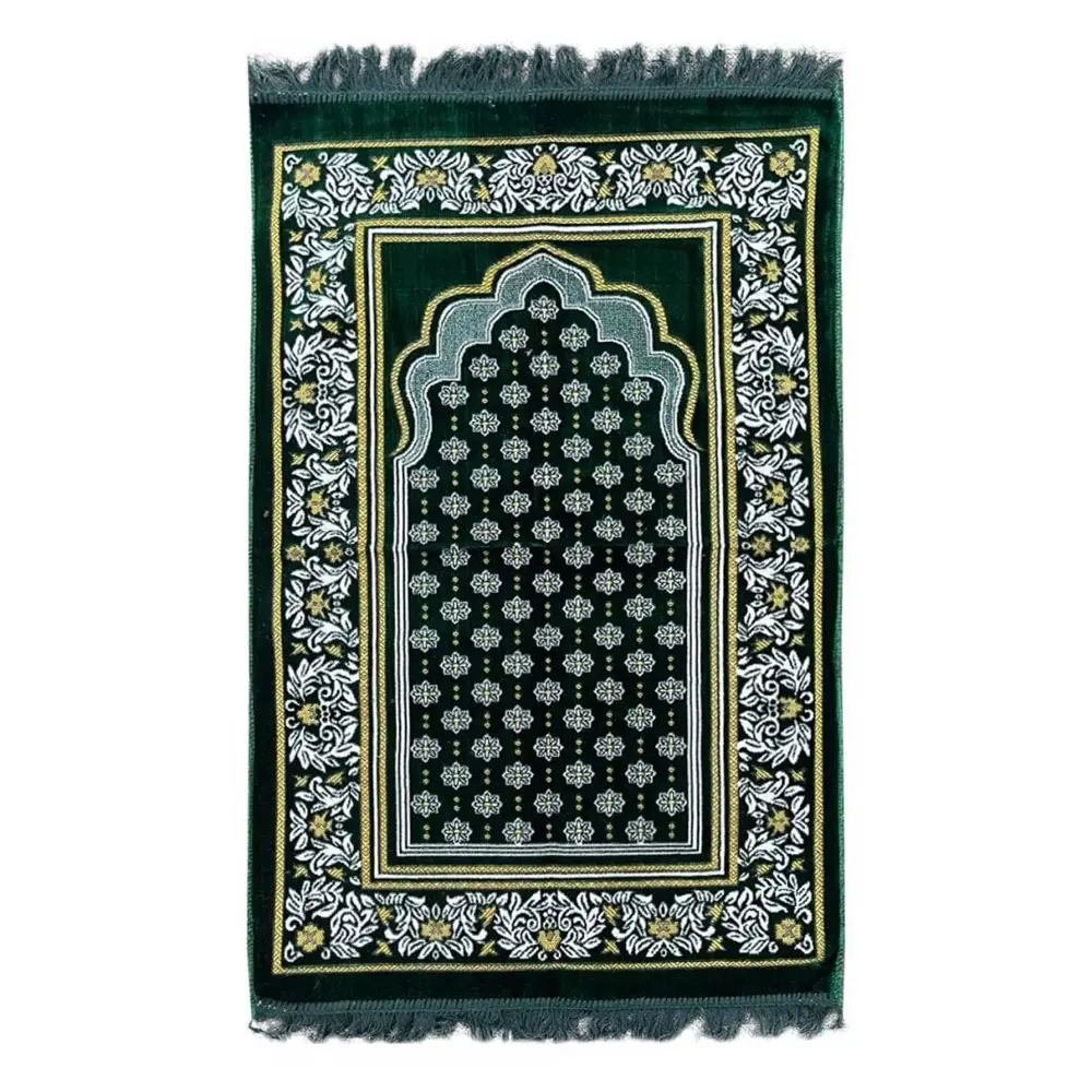 Tapete de oração muçulmano bordado liso grosso de veludo de boa qualidade tapete de oração muçulmano super macio para venda