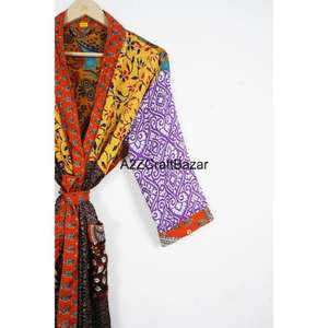 ชุดคลุมกิโมโนผ้าไหมแท้ 100% คุณภาพสูง คอวี ยาวเต็มตัว ตกแต่งผ้าแบบแพทช์เวิร์ค พร้อมเชือกผูกสำหรับฤดูใบไม้ผลิ/ฤดูร้อน ชุดลำลองสุดหรู - Product Image 3